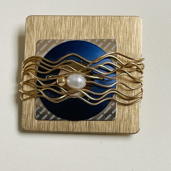 Brooch Pin Handmade Beaded Wire Decorative Statement Jewelry Wave Grunge - Picture 1 of 4